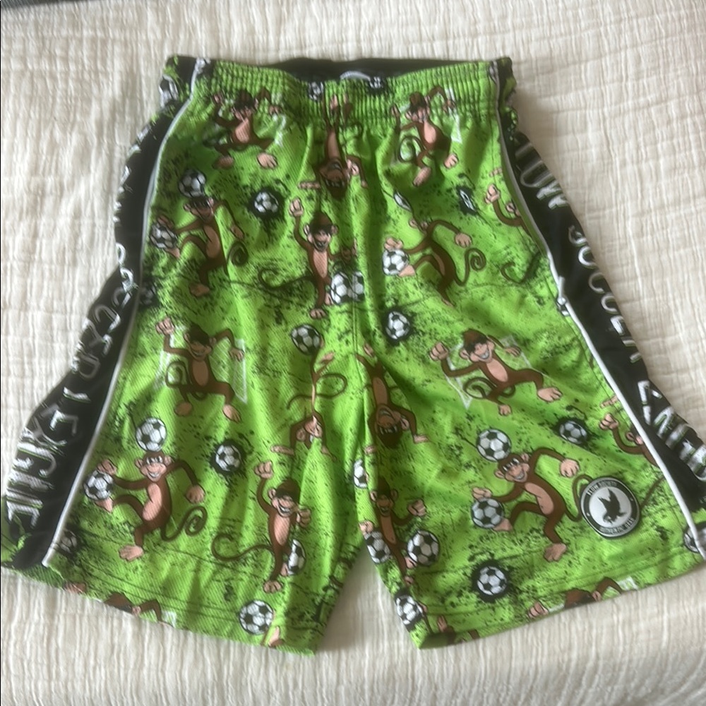 Green Monkey Soccer Print Kids Shorts